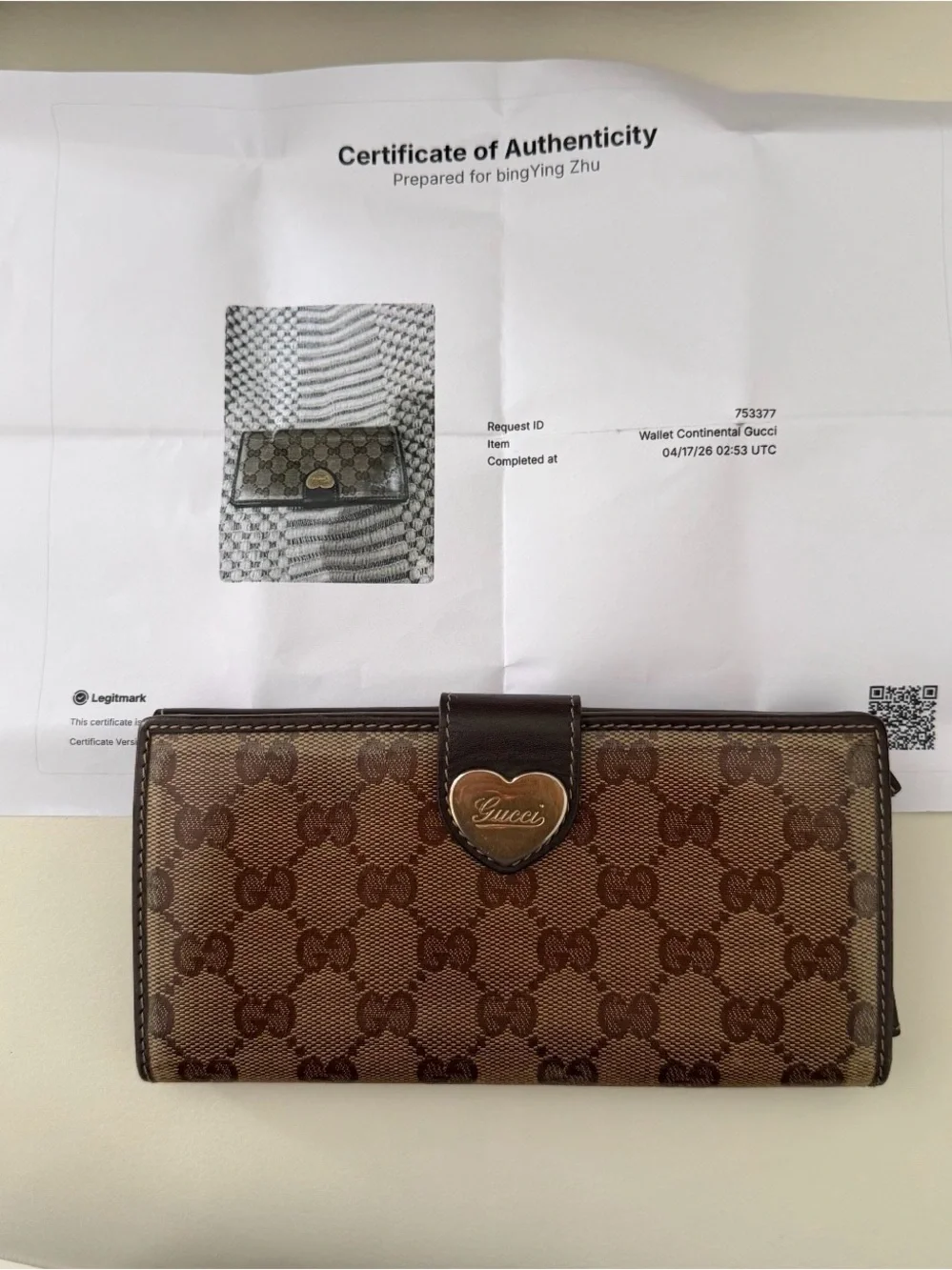 Gucci Brown Monogram Heart-Accent Continental Wallet - Picture 4 of 5